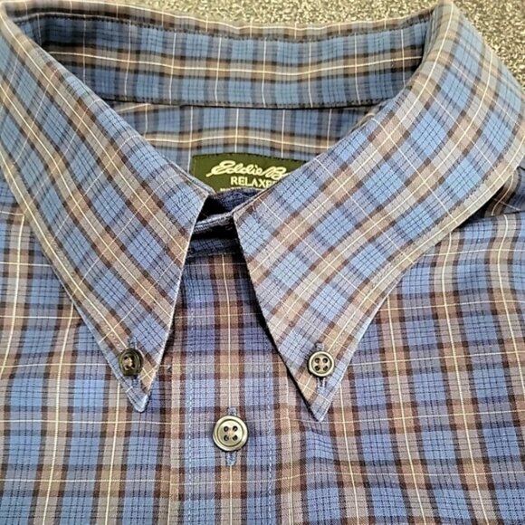 Eddie Bauer Men's Shirt Size XL Tall Blue Plaid Relax Fit Button Down Collar - Picture 5 of 11